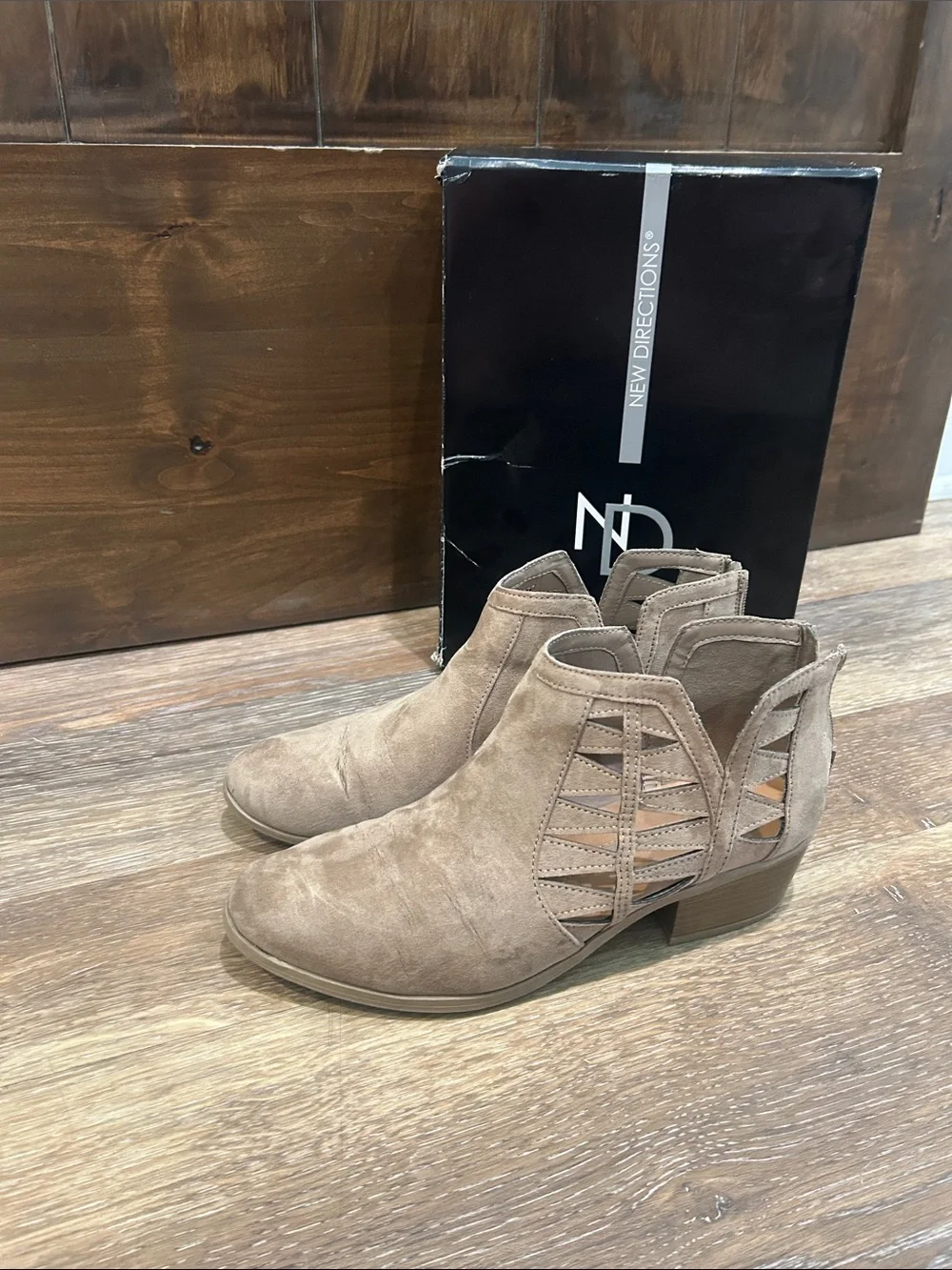 new directions Taupe Cutout Suede Ankle Booties with original box - Size 9.5